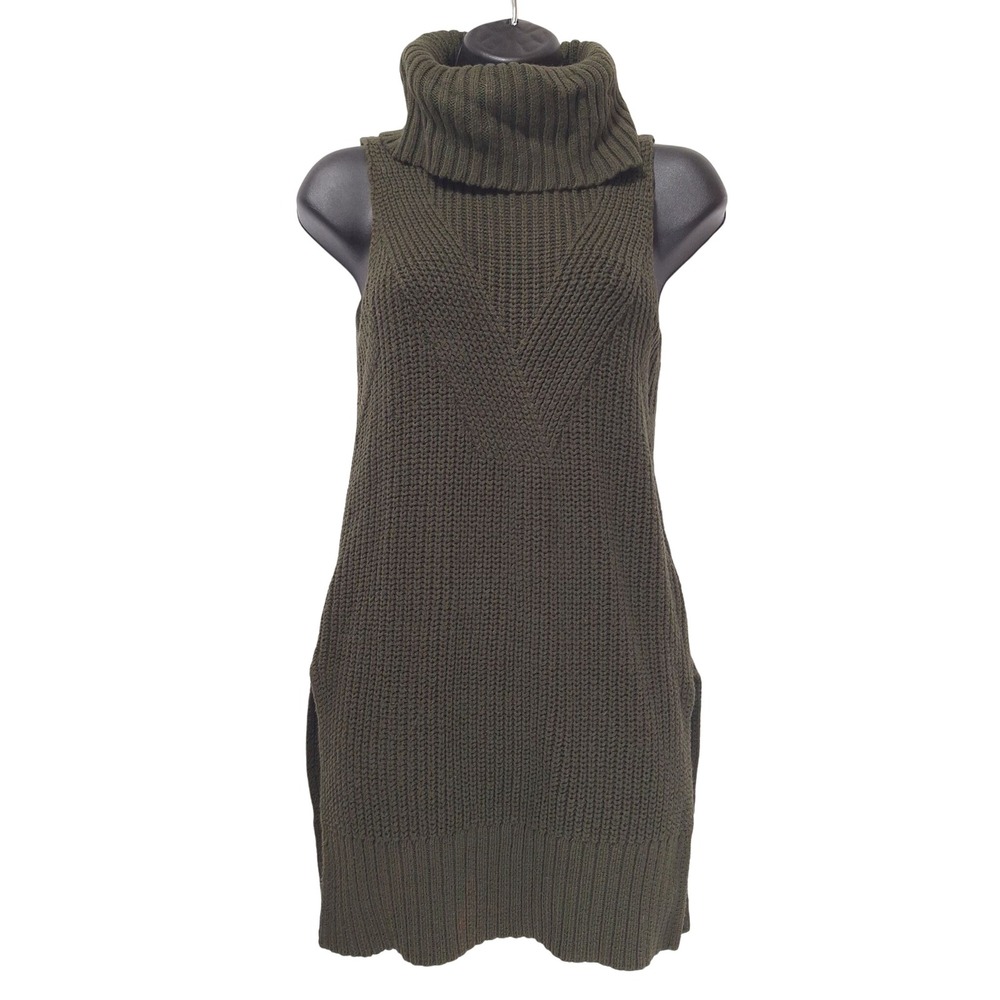Anthropologie‎ Moth Turtleneck Sweater Vest Side Slits Wool Women S Olive Green